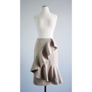 Shabby Apple | Tan Ruffle Curtsy Pencil Skirt